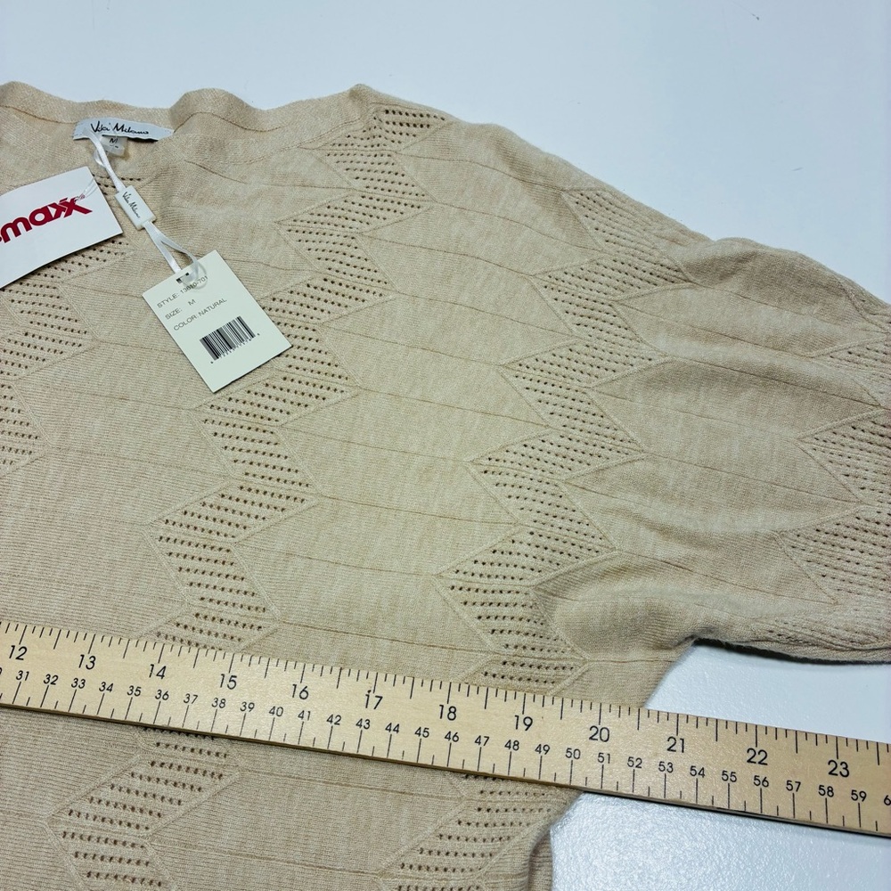 Vila Milano Womens Beige Knit Sweater Size Medium Long Sleeve Textured Chevron - Picture 7 of 11